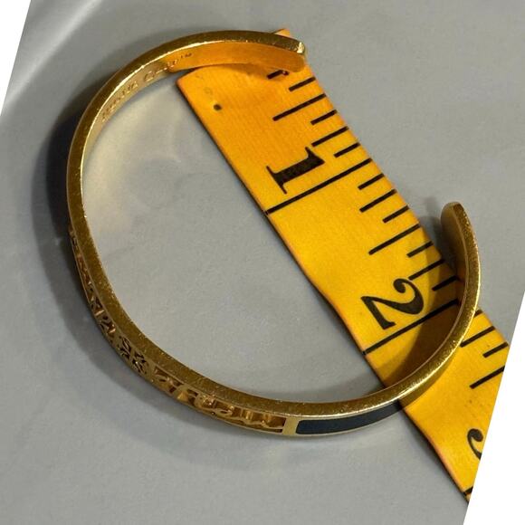 Rustic Cuff Gold & Black Enamel Inspirational Laugh Often Cuff Signed Bracelet - Picture 4 of 16